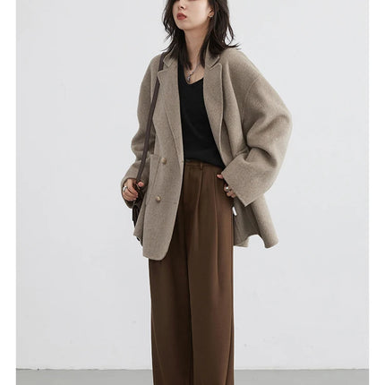 CHIC VEN Women's Woolen Coats Loose Casual Double Breasted Retro Double-sided Jacket Office Lady Outerwear Autumn Winter 2026