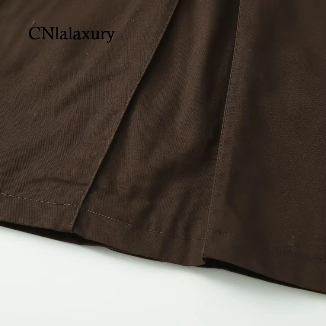 CNlalaxury Women 2025 Autumn New Fashion Contrast Collar Long Sleeve Jacket Casual Warm Coat High Street Outerwear Mujer