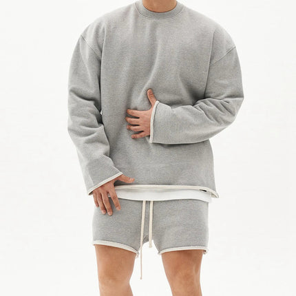 Mens Summer Cotton Sets Loose Sweatshirts Two-piece Kits Training Hoodie Pullover Hooded With Shorts Jogging Suits Streetwears PlatiNum