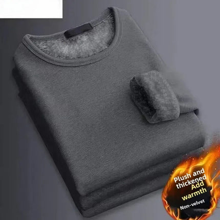Men's Fleece Lined Thickened Long Sleeve T-Shirt round Neck Base Shirt Autumn Clothes Winter Thermal Wear Breathable Casual Top PlatiNum