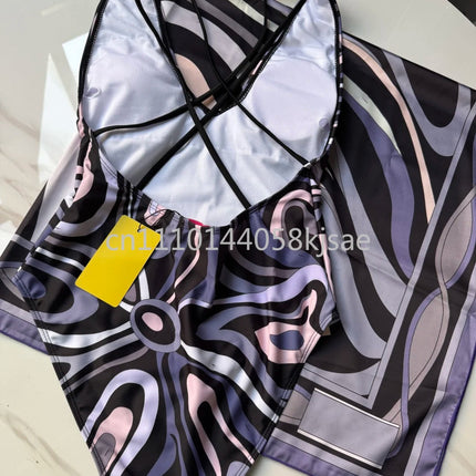 Costumi da bagno di lusso da donna con sciarpa nera e logo firmato, set bikini con fascia per capelli firmata da designer, abbigliamento da spiaggia platinumshop