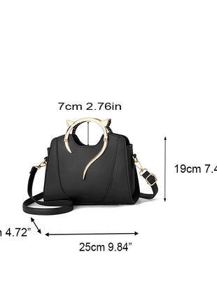 Cat Shaped Handle Women Handbag Trendy And Fashionable, Solid Color, Simple And Casual Crossbody Shoulder Shell Bag PlatiNum