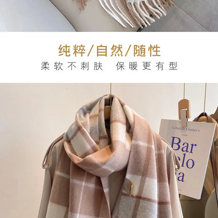High Quality 100% Pure Wool Scarf Women Classic Chic  Autumn Winter Colorful Plaid Tassel Warm Muffler Female Thermal Shawl Lady