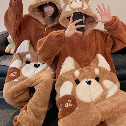 DAIMELU cartoon pajamas men's winter coral fleece flannel thickened warm male loungewear suit sleepwear one set girl nightwear