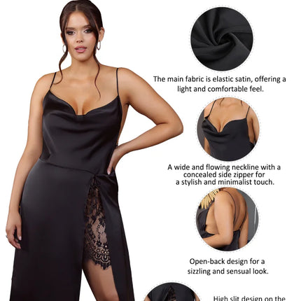 Comeondear Camicia da notte Donna sexy Curva Abito sottoveste in raso Set da notte senza schienale Pizzo Plus Size Lingerie XXXL Camicie da notte più sexy