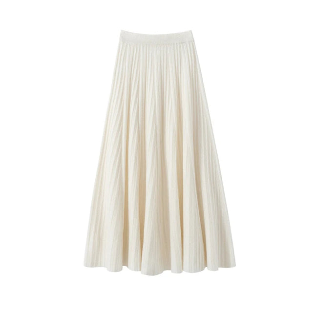 TLOML Luxury Women's 100% Cashmere Skirt Pleated Mid-Calf Skirt Autumn Winter Office Lady Grace Style Skirt Cashmere Knitwear PlatiNum