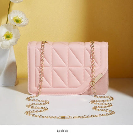 Trendy Embroidered Square Bag  - Diamond Pattern Shoulder Purse with Chain Strap & Magnetic Closure PlatiNum