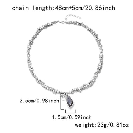 Set di bracciali con collana con pendente in cristallo grigio irregolare semplice barocco Set di gioielli con perline color argento estetico delicato per donna uomo platinumshop