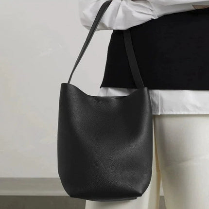 Grande borsa a secchiello morbida in pelle martellata, con tracolla lunga e sottile, borsa tote spaziosa per lavoro e shopping quotidiano