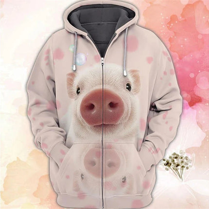 New Animal Pig Graphic 3d Print Zip Up Hoodie Men Women Funny Cute Animal Sweatshirt Boy Coat Women Sweats Street Tracksuit Tops