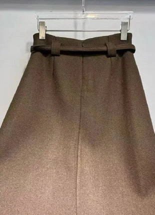 New Arrival Long Skirts 2025 Winter Fashion Women Belt Patchwork Casual Party Long Maxi Khaki Grey Black Wool Pleated Skirts PlatiNum