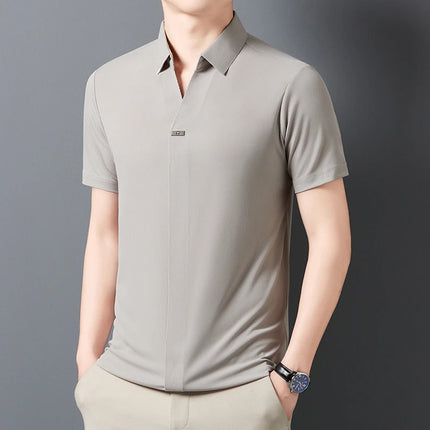 2025 New men's casual and fashionable solid color short-sleeved polo shirt comfortable and versatile summer T-shirt