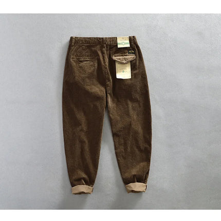 Autumn Winter Classic Cotton Corduroy Casual Mens Pants Comfortable Retro Big Pocket Drawstring Cargo Trousers AZ324