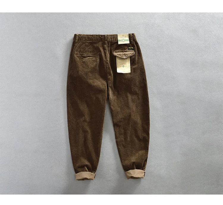 Autumn Winter Classic Cotton Corduroy Casual Mens Pants Comfortable Retro Big Pocket Drawstring Cargo Trousers AZ324
