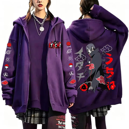 Naruto Uchiha Itachi New Japanese Anime Fashion Y2K Harajuku Men's Trendy Casual Sportswear Men's Couple Style Zip-Up Coat