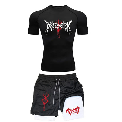 Anime Berserk Compression Set Men's Workout Gym Tshirts Breathable Running Shorts Quick Dry Sports Rash Guard Sportwear Set PlatiNum