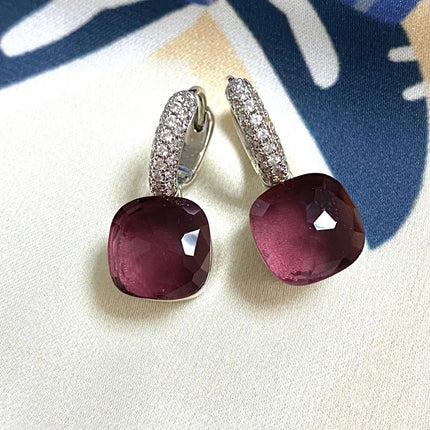 Classic Candy Color Earrings Inlay Transparent Zircon 27Colors Crystal Earrings Platinum Plated Fashion Jewelry For Women PlatiNum
