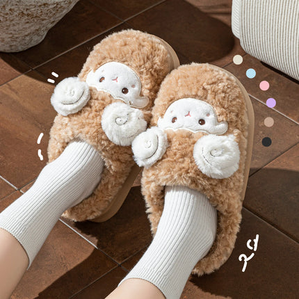 Cute Little Sheep Plush Slippers Women Winter Warm Thick Soft Sole House Shoes Indoor Fuzzy Non-Slip Comfortable Home Slides
