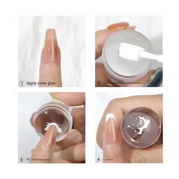 Transparent Nail Stamper with Scraper 2-Piece Set, Silicone Head Stamper for French Nail Printing, Nail Art Stamping Template, Nail Care Products