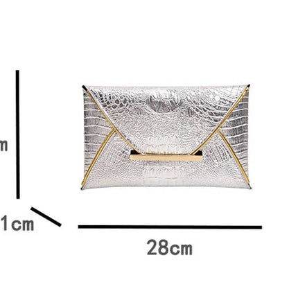 Fashion Crocodile Pattern Envelope Clutch Women's Handbags For Gifts, Designer Casual Ladies Purses Phone Pocket PlatiNum