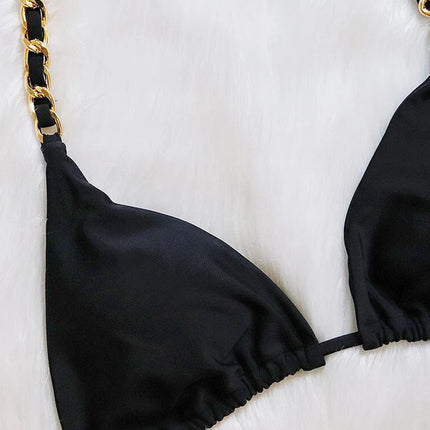Bikini Brasiliano Due Pezzi con Catene Metalliche e Micro Perizoma, Costume da Bagno Donna platinumshop