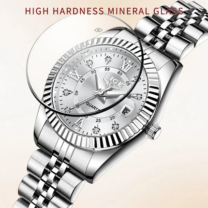 Orologio da Polso LIGE di Lusso con Strass per Donna, Cinturino in Acciaio Inossidabile, Movimento al Quarzo, Regalo, Reloj Mujer platinumshop