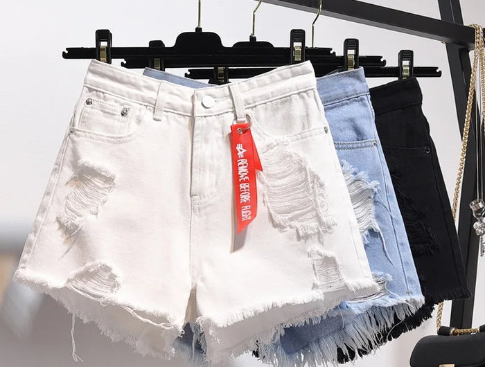1 pz estate donna pantaloncini di jeans moda casual jeans a vita alta tasca femminile nappa pantaloni caldi signora streetwear pantaloni corti