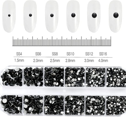 1.5mm-5mm Champagne Glass Crystal Nail Art Gems 12grids Flatback SS4-SS16 Mixed Nail Art Rhinestone Non-Hotfix Diamond Nail Deco