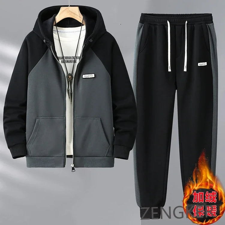 Big size thick hoodie set for men autumn winter casual plus size cardigan jacket hooded two-piece set 170kg 11xl suits for men