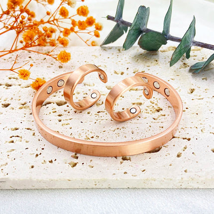 Set Bracciali e anelli in rame puro per donna Uomo Polsino semplice Braccialetti magnetici Artrite Salute Gioielli in rame massiccio platinumshop