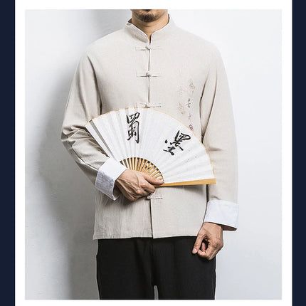 Camicie a maniche lunghe da uomo Ricamo tradizionale in cotone e lino Casual Tang Suit Cardigan da uomo Camicette Kung Fu retrò stile cinese da uomo