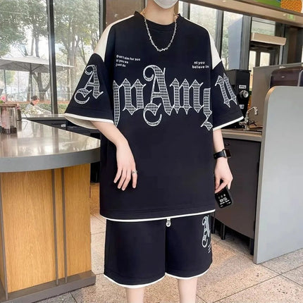 Pantaloncini a maniche corte stampati con lettera di personalità della moda da uomo set di due pezzi set di t-shirt traspirante per sport all'aria aperta platinumshop