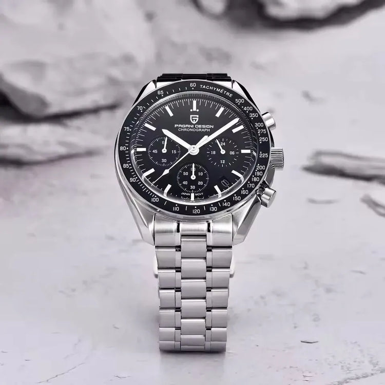 PAGANI DESIGN 500 Orologio da Uomo di Lusso con Tachimetro Circolare, Cronografo Sportivo, Vetro Zaffiro AR, Movimento Giapponese, Acciaio 316L, Luminoso