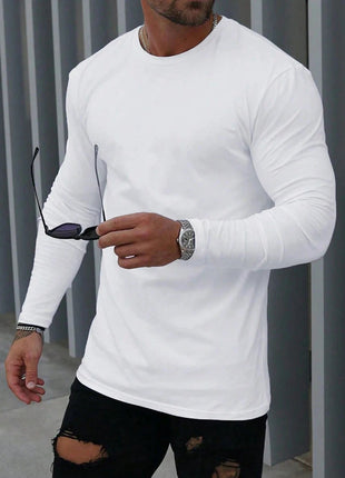 Men's Solid Color Casual Crew Neck Long Sleeve T-Shirt, Casual Comfortable Pure Cotton High-Quality Unisex Fitness T-Shirt PlatiNum