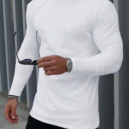 Men's Solid Color Casual Crew Neck Long Sleeve T-Shirt, Casual Comfortable Pure Cotton High-Quality Unisex Fitness T-Shirt PlatiNum