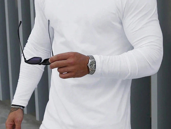 Men's Solid Color Casual Crew Neck Long Sleeve T-Shirt, Casual Comfortable Pure Cotton High-Quality Unisex Fitness T-Shirt PlatiNum