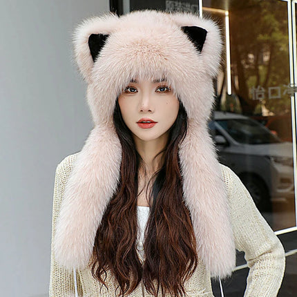 Women's Winter Hats Fox Fur Flight Hats Ushanka Hats For Women Winter Outdoor Windproof And Warm Plush Outdoor Hats For Skiing