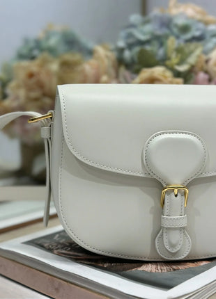 Borsa a Tracolla in Pelle Liscia Bianco Sporco, Lussuosa Borsa Multifunzione da Spalla