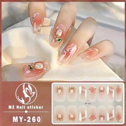 14Tips 3D Flowers Gradient Color Adhesive UV Gel Nail Stickers Fashionable Marble Pattern Nail Wraps DIY Manicure Arts Decals