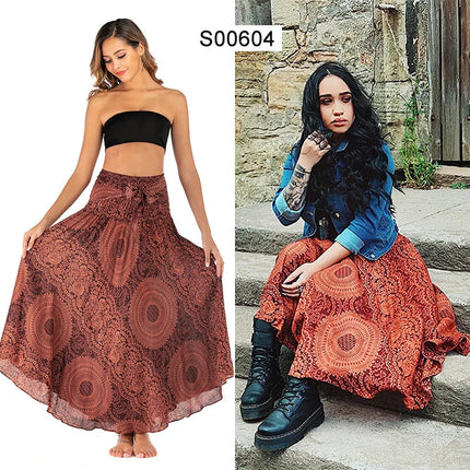 Boho Gonne Donna Rayon Beach Abito lungo Estate Bohemian Jupe Longue Femme Elastico in vita Stampa Fasciatura floreale Halter Hippie platinumshop