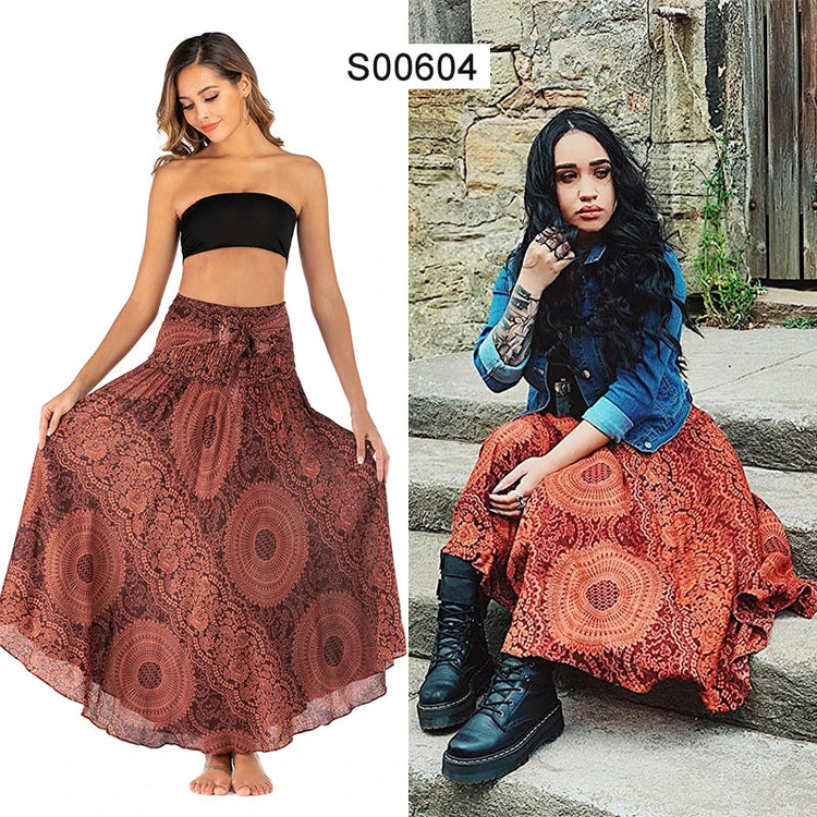 Boho Gonne Donna Rayon Beach Abito lungo Estate Bohemian Jupe Longue Femme Elastico in vita Stampa Fasciatura floreale Halter Hippie platinumshop