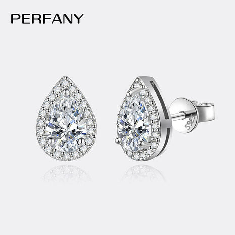 PERFANY 1CT Moissanite Earrings for Women S925 Pure Silver Water Droplet Cutting Laboratory Diamond Earrings Luxury Jewelry PlatiNum