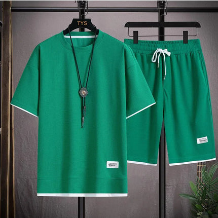 Waffle manica corta e pantaloncini estivi da uomo in due pezzi tuta sportiva Casual da uomo comodi pantaloncini freschi Set oversize platinumshop