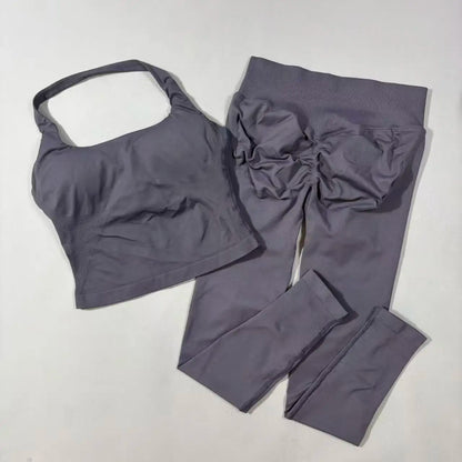 Yoga Gym Set 2 Piece Women Strappy Yoga Bra Top Workout Scrunch Shorts Sports Suit Fitness Clothes Seamless Yoga