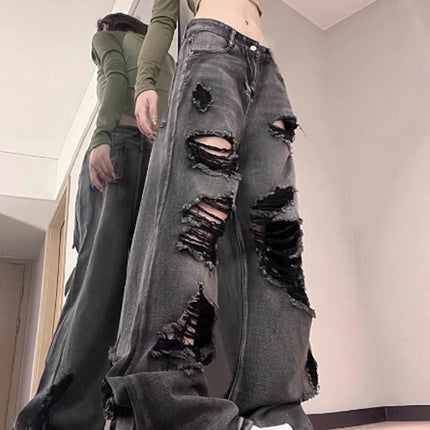 Jeans strappati da donna Baggy Estetica vintage Streetwear Pantaloni da cowboy Harajuku Pantaloni in denim oversize Y2k 2000s Trashy Clothes
