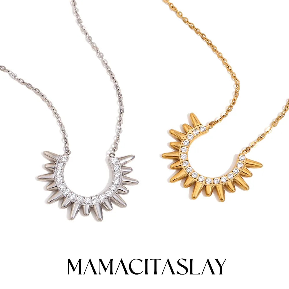 MamacitaSlay Collana in acciaio inossidabile placcato oro 18 carati con zirconi a forma di U Girasole 2025 Nuovo design Gioielli impermeabili di alta qualità