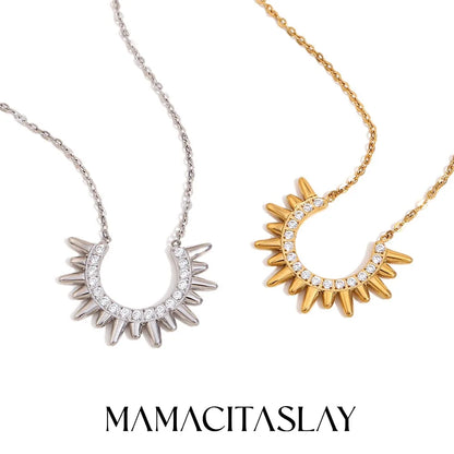 MamacitaSlay Collana in acciaio inossidabile placcato oro 18 carati con zirconi a forma di U Girasole 2025 Nuovo design Gioielli impermeabili di alta qualità