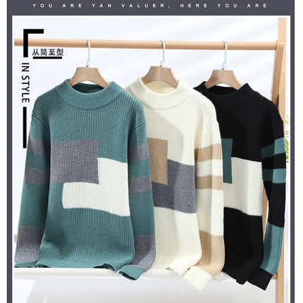 Winter Fashion Sweater Men Patchwork Casual Knit Pullovers Mens Thick Warm Harajuku Loose Knitted Sweaters O-Neck Streetwear Man