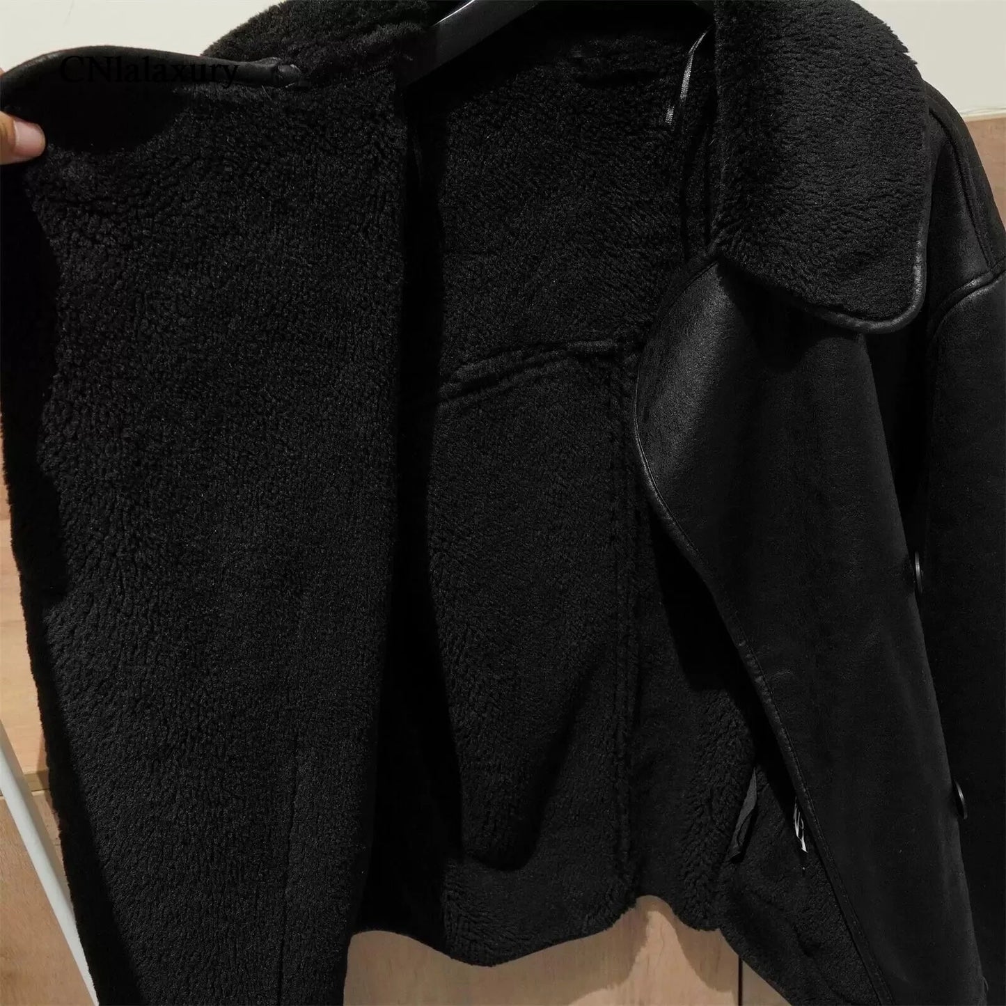 2024 Woman Thick Faux Leather Jackets for Women Streetwear Autumn Winter Warm Female Wool Blends Coats Outerwear