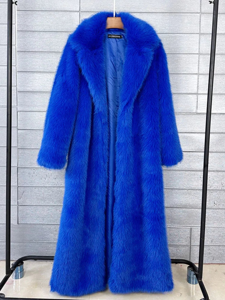 ZADORIN 130cm Super Long Fluffy Faux Fur Coat Woman Jacket Winter Lapel Thicken White Faux Fur Coats Jacket for Women Outerwears